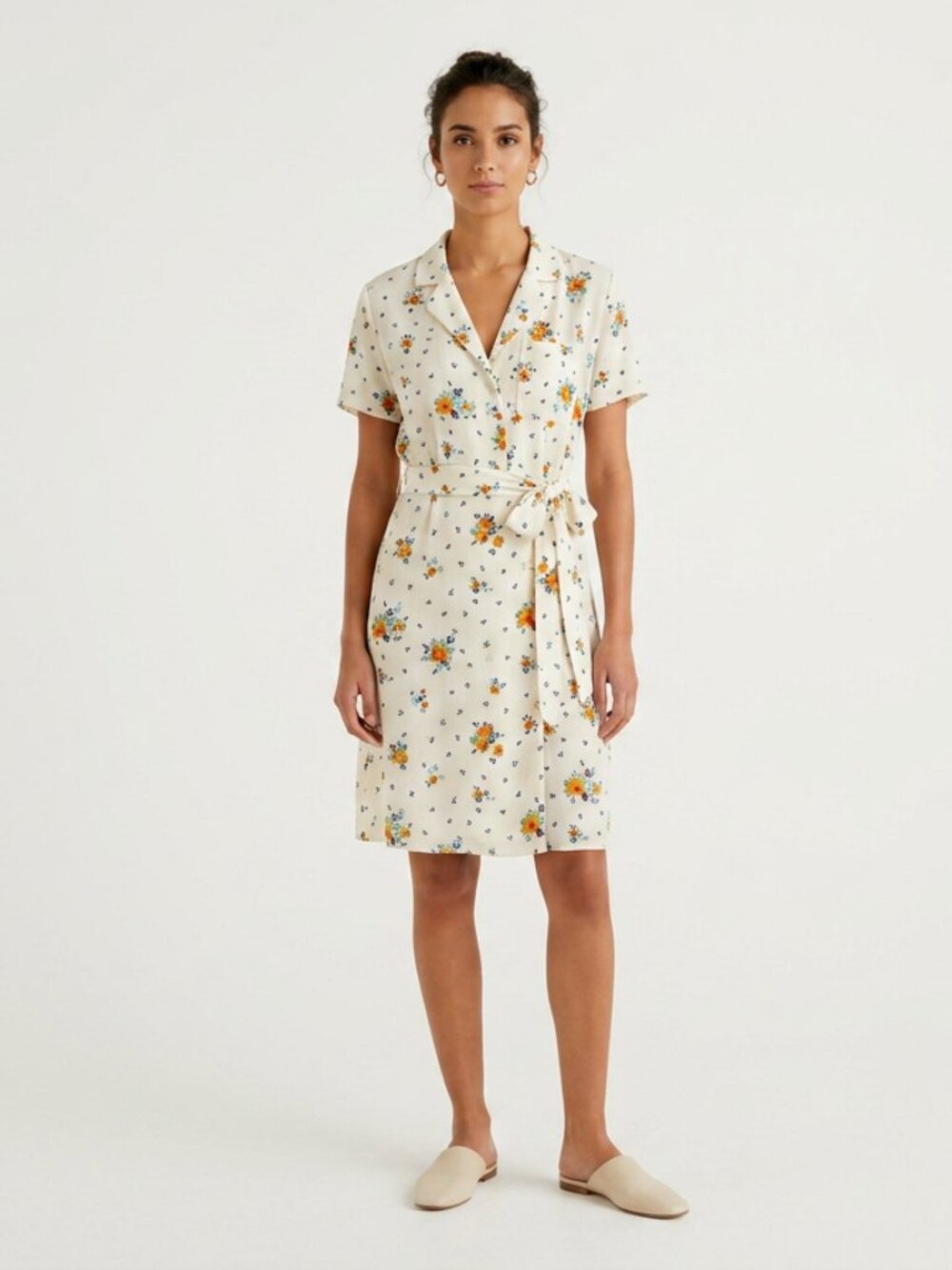 Monteau Vintage Style Floral Shirtwaist Dress Large Cream
